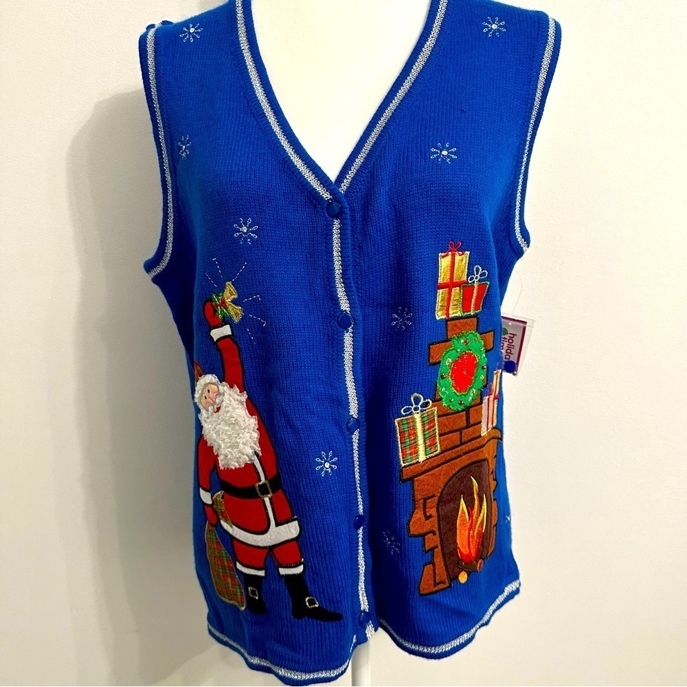 Ugly Christmas sweater vest Santa and fireplace new with tags size medium.